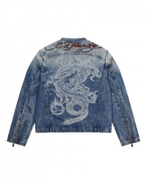 Trapstar x Ed Hardy Denim Jacket Azules | TS-65458